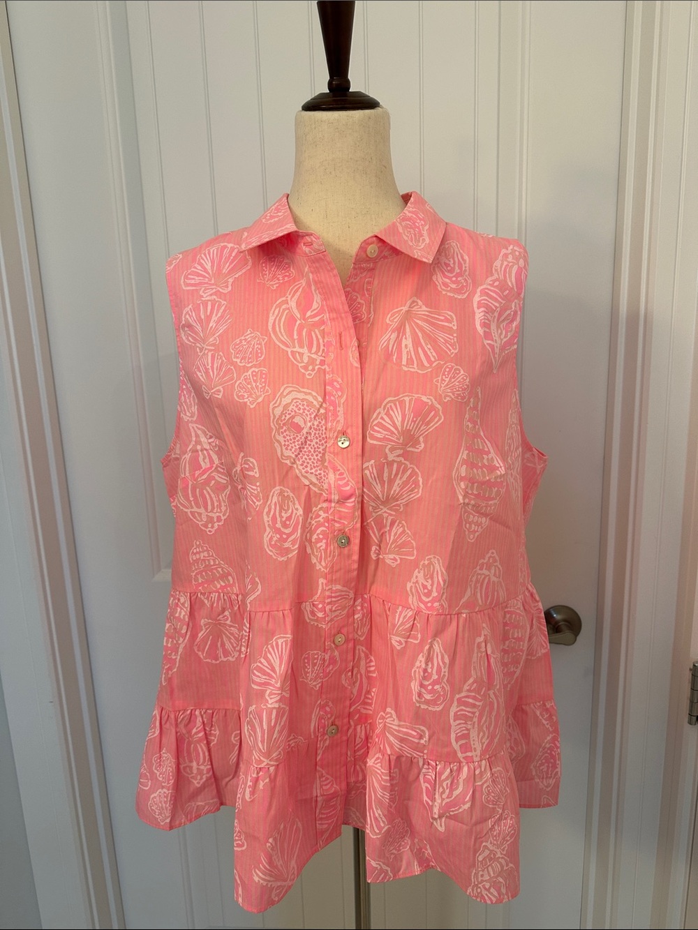 Lilly Pulitzer Breah Pink Shell-Print Sleeveless Peplum Tunic